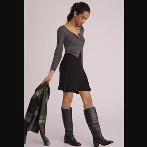 Anthropologie Ruffled Black Knit Mini Skirt - New - XS